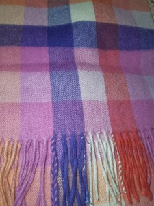 彩色格子羊绒围巾  裸粉色羊毛针织镂空围巾 荣恒条纹羊绒羊毛