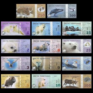 全新UNC北极动物钞纪念劵荧光防伪大全套14枚塑料劵送礼精美