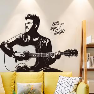 男生卧室床头背景墙上弹吉他的男人贴画装饰贴纸墙贴创意墙纸自粘