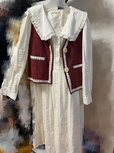 【沉默家】复古学院风时尚马甲两件套装娃娃连衣裙早秋季新款女装