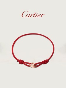 Cartier卡地亚Trinity系列红绳手绳 玫瑰金手链（