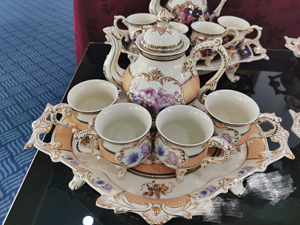 孤品·欧式重工浮雕皇室宫廷人物陶瓷咖啡杯茶具套装配浮雕底盘带