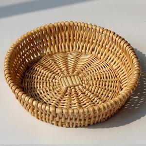 面包圆形家用竹编盛馒头框竹筐放馍篮子厨房编织藤编收纳菜蓝小。