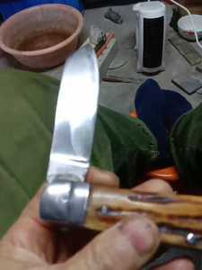 伪满老货骨柄电工刀有标，折刀，本烧，大帽子烧刃，日本骨柄电工
