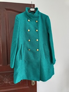 复古羊毛混纺A字板双排扣绿色大衣（配旗袍的大衣）