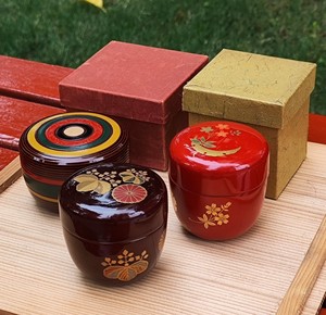 日本茶枣，日本茶叶罐，日本茶入，实木胎大漆，金绘，带包装盒，