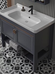 卫生间洗手盆柜组合落地式浴室柜组合陶瓷一体盆小户型全铝洗手盘