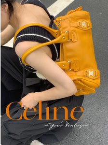 正品 Celine瑟琳跑车黄vintage波士顿单肩包