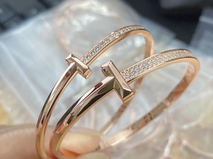 Tiffany T1手镯蒂芙尼t系列带钻款玫瑰金窄版手镯宽版