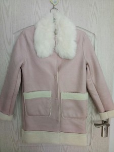 仿鹿皮绒外套全新冬款女士中长款大衣粉色内里加绒全新，毛领可拆
