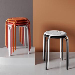 圆凳家用客厅时尚餐桌板凳北欧塑料凳子加厚简约现代餐厅铁腿椅子