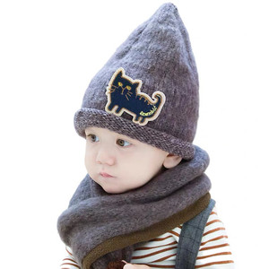 全新，韩国秋冬款宝宝帽子围巾两件套套装男童女童尖顶帽儿童潮