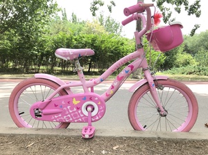 14寸儿童自行车强孩纳蝴蝶粉色女童女孩自行车公主粉车筐车铃