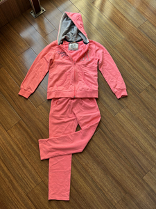 ZARA女大童水粉红色软圈毛线圈运动卫衣套装