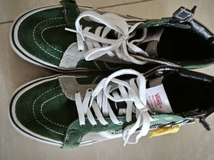 正品万斯SK8-Hi CAP绿色高帮解构拉链拼接休闲鞋帆布鞋