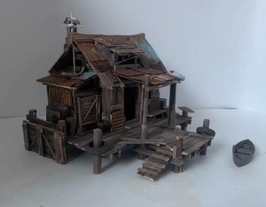 模型场景地台 江边小屋，手工木屋制作，成品发货，尺寸18*1
