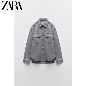ZARA TRF女装 加大码口袋饰牛仔衬衫夹克外套 8197