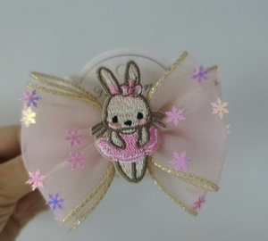 手工儿童发夹手工蝴蝶结粉色小兔子蝴蝶结，搭裙子美美哒。标价为