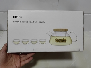 基本生活emoi茶具套装，双层玻璃/竹木，一个茶壶4个茶杯，