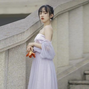 浮世東 蝴蝶夫人 夏装新款法式复古少女雪纺紫色连衣裙小众仙女