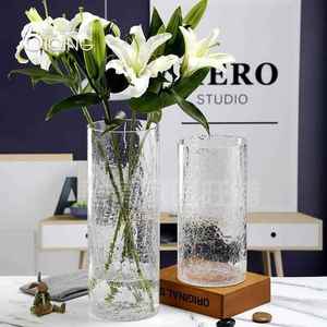 养竹子花瓶玻璃透明富贵竹竹银柳大号40cm高碎冰裂纹50cm冰裂