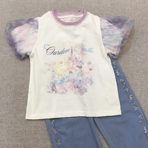 全新小平鸟女童紫色拼网纱袖T恤，纯棉面料，手感柔软透气，袖子