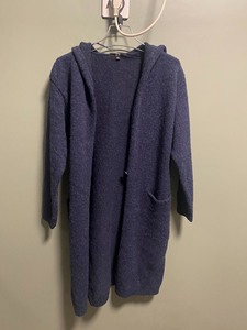 优衣库 420515 羊毛V领 长款针织开衫，藏蓝色，S码，