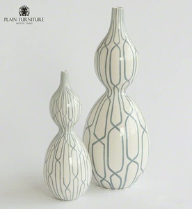 蓝色线条陶瓷花瓶/摆件-大的1个，博领家具，富森美撤店清样。