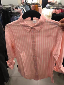 HM女士条纹衬衫淡粉色轻薄长袖衬衫夏季防晒衣