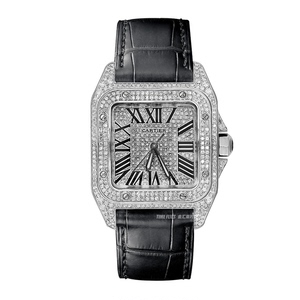 正品卡地亚男表Cartier桑托斯山度士后镶钻款满天星自动机械手表