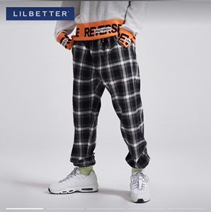 lilbetter秋装新款格子裤男生嘻哈个性哈伦裤韩版潮牌小