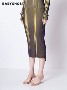 BABYGHOST原创流行新款不规则裥条设计修身毛织半身裙包
