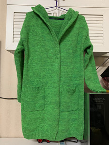 绿色长款 毛衣外套 绿色毛衣 草绿色开衫 不起球 宽松版型