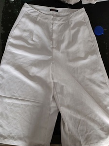 美特斯邦威纯白色气质简约七分阔腿裤，165码74A雪纺面料，