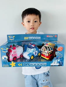 正版POLI珀利变形警车拆装玩具车儿童益智玩具男孩工程车汽车