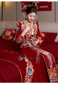 丝绒秀禾服2023新款新娘显瘦婚服敬酒服中式嫁衣，丝绒布料，