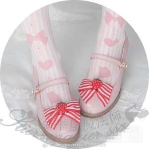 金牛座魔法师 浆果芭菲 草莓lo鞋 粉色中跟高跟鞋 蝴蝶结可