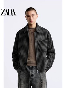 ZARA24春季新品 男装 宽松格子休闲翻领长袖衬衫外套 8