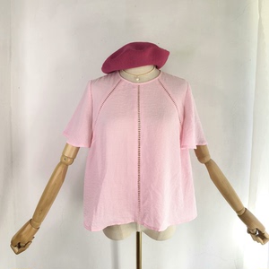 外单george甜美系圆领绑带减龄粉色雪纺衫夏季女宽松显瘦上