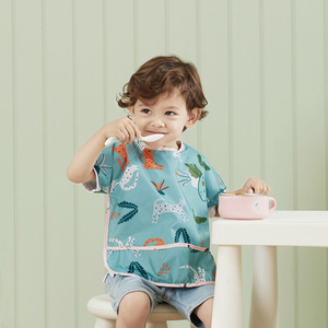 babycare宝宝吃饭罩衣神器儿童短袖围兜反穿衣防水防脏饭