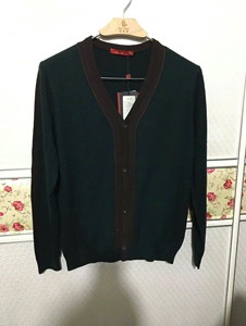 175/92A羊毛针织衫AJK开衫毛衣，墨绿色拼接深咖色，面