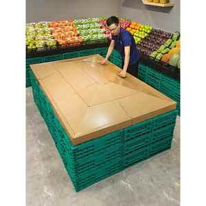 水果店超市陈列轻便假底斜坡纸板货架可移动便携纸质中岛展示货架