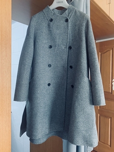 Lideer利德尔双排扣灰色羊毛大衣，商场专柜正品，侧边开叉