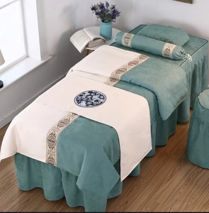 北极绒棉麻美容床罩四件套简约高档奢华美容院按摩床罩，被子被罩