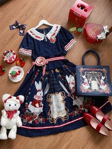 爱丽丝的兔子先生春秋夏日衬衫半裙Lolita草莓套装，s码，