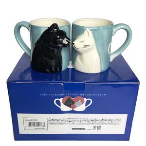 新黑白猫咪情侣对杯 可爱亲吻情侣猫陶瓷马克杯咖啡杯礼品送男女