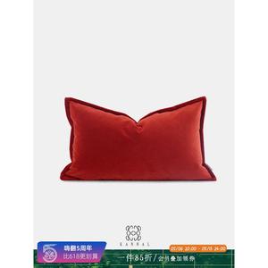 法式『日落巴黎』高级复古红色质感磨砂绒靠垫抱枕样板间别墅腰枕
