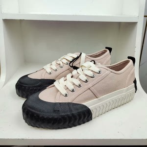 Zara 39.40码女士粉色橡胶厚底帆布板鞋