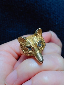 欧洲回流 14K制作的招桃花的可爱钻石狐狸戒指～男女皆可佩戴