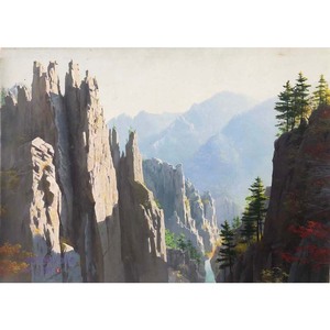 超写实2007年朝鲜风景油画功勋画家金正峰《金刚山千女峰节妇岩》